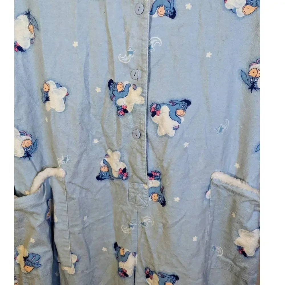 VTG Disney Adult Womens Light Blue Fuzzy Eeyore Clouds Footed Sleeper Pajamas L - Picture 5 of 8